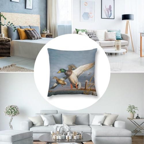 Flying Mallard Ducks Velvet Throw Pillow Cover 18x18 - Double-Sided