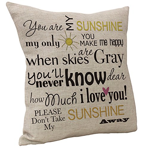You Are My Sunshine Linen Throw Pillow Cover, 18x18 Inch Decorative Cushion