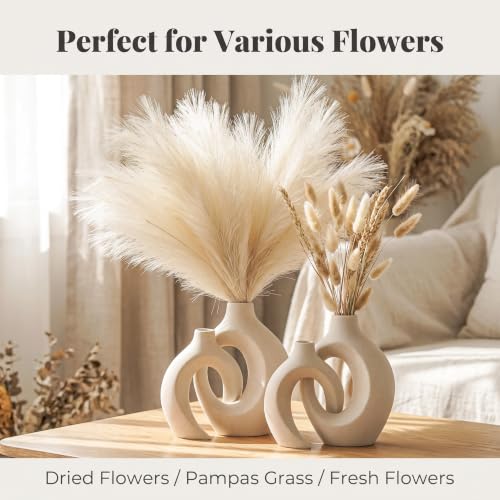 Large Cream White Ceramic Vase Set of 2 - Kurguso Boho Decor