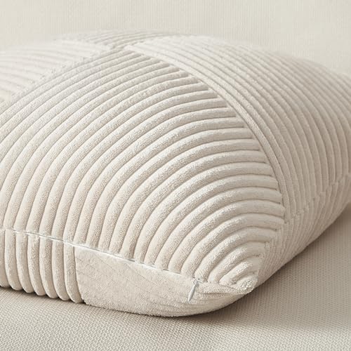 Topfinel Cream Corduroy Throw Pillow Covers Set of 2, 18x18 Inch