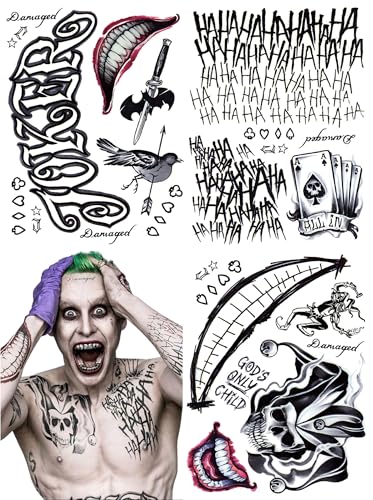 Joker Temporary Tattoos 13 Sheets Halloween Costume Makeup Scars
