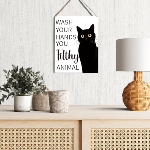 Funny Cat Bathroom Sign - Cute Black & White Cat Wall Decor