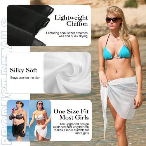 2pcs Beach Cover Up for Women, Chiffon Sarong Swimsuit Coverup for Pool, Summer Resort Wear Black White