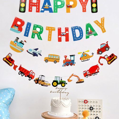 Traffic Light Engineering Vehicle Birthday Banner Set - 4 Pack