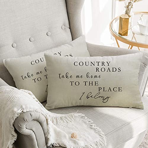 Country Roads Take Me Home Christmas Decorative Pillow Cover 20" x 12"