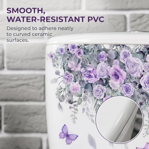 Purple Rose & Butterfly Bathroom Stickers - Waterproof Removable Decals