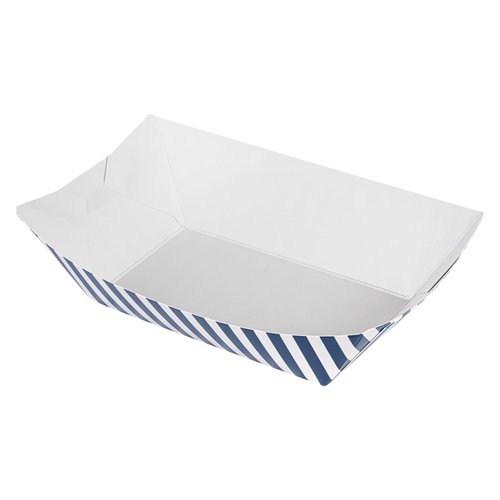 Restaurantware Bio Tek 1 Pound Food Boats 200 Disposable Paper Food Trays - Heavy-Duty Greaseproof Striped Paper Food Boats For Snacks Appetizers Or Treats Use At Parties Or Carnivals