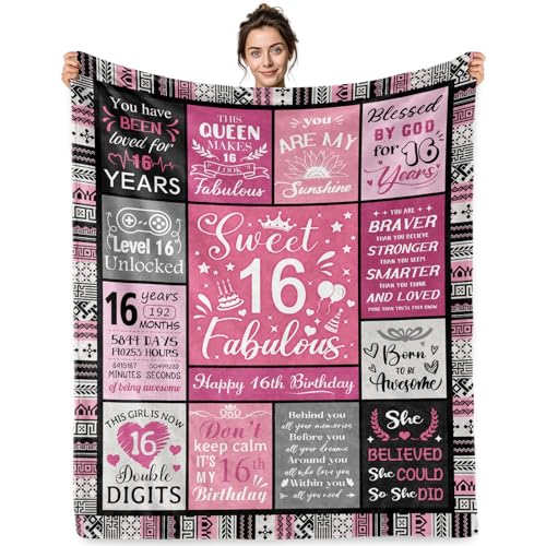 Jekeno 16th Birthday Gift Pink Throw Blanket for Girls - Cozy & Soft