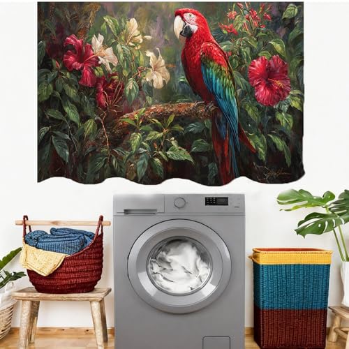 Tropical Parrot Floral Kitchen & Laundry Room Curtain 55x31 Inch