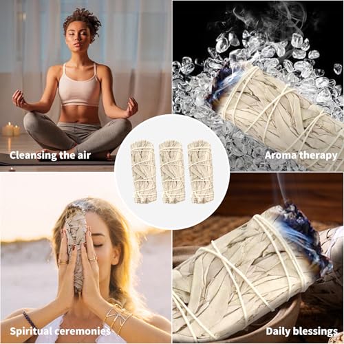 Sage & Santo White Sage Smudge Sticks - 4" Incense Bundles for Cleansing & Meditation (3 Pack)