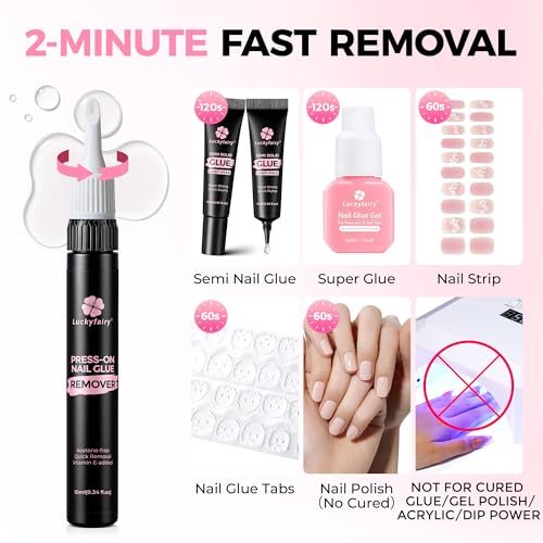 Luckyfairy Nail Glue Remover Pen 10ml 2-Pack Acetone-Free Formula