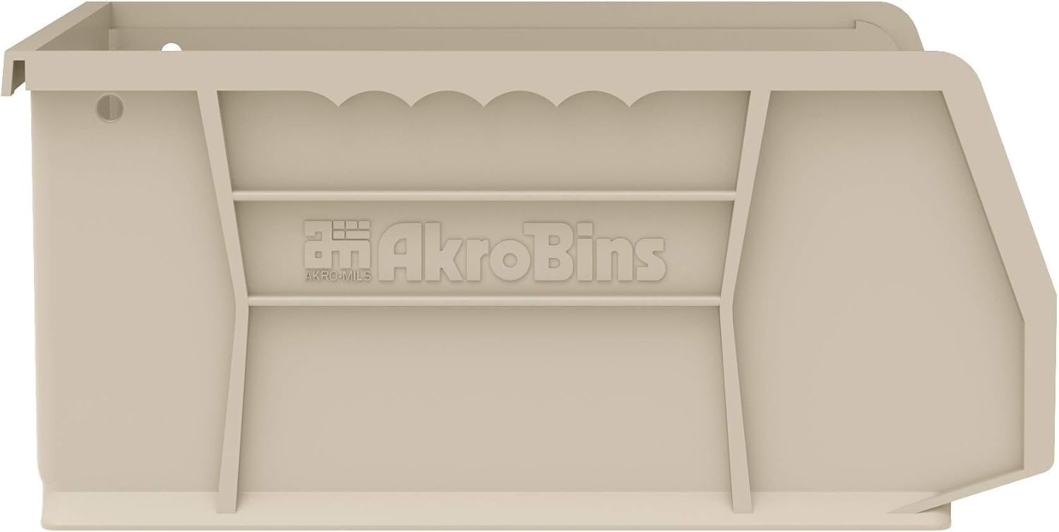 Akro-Mils Plastic Storage Bins - Space-Saving Stackable Organizers for Garage & Pantry | 11" x 11" x 5", Stone, 6-Pack