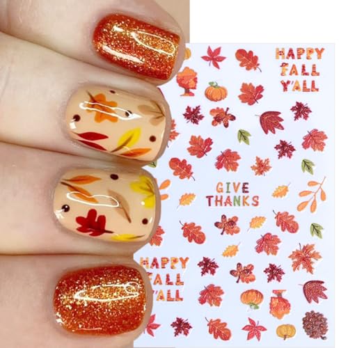 Fall Nail Stickers 3D Self-Adhesive Thanksgiving Maple Leaf Decals