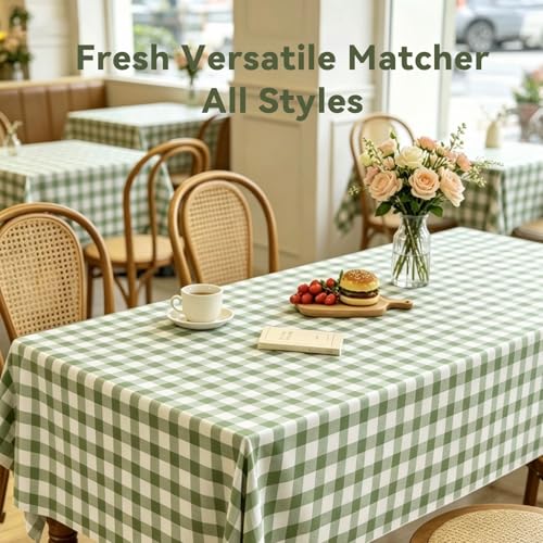 Docoper 3 Pack Sage Green Gingham Disposable Tablecloths, 54" x 108"