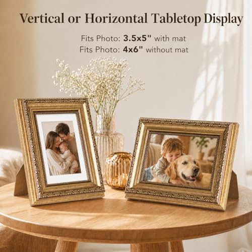 JCJMY 4x6 Vintage Gold Picture Frame Set with Mat - 2 Pack