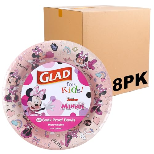 Glad for Kids Disney Minnie Mouse Paper Bowls, 12 Oz, 40 Count (Pack of 8)