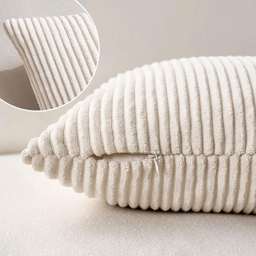 MIULEE 18x18 Cream White Corduroy Throw Pillow Covers - Set of 2