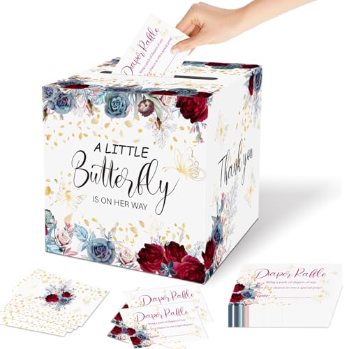 Butterfly Diaper Raffle Box Set with 50 Tickets for Baby Shower