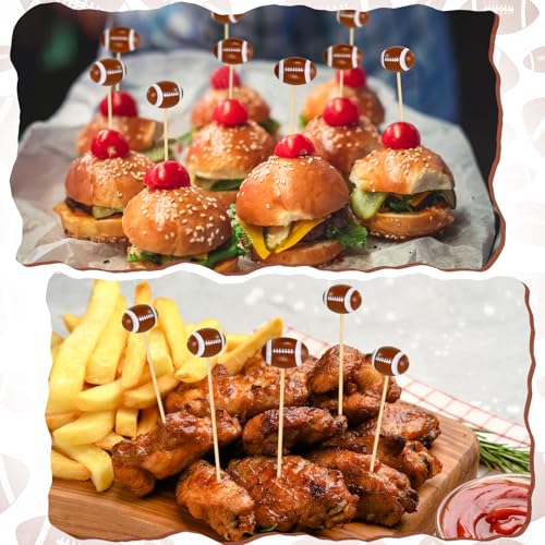 50 Pcs Football 3D Bamboo Cocktail Picks - 4.72 Inch Decorative Skewers