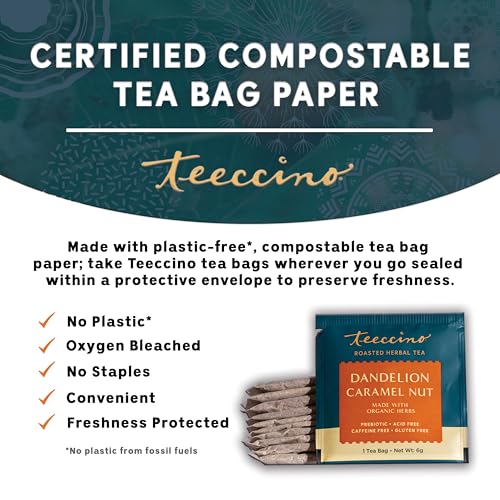 Teeccino Caramel Nut Herbal Tea Bags - Caffeine-Free, 10 Count Pack of 4
