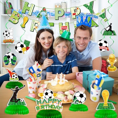 Soccer Birthday Party Decorations Set - Banner, Swirls & Centerpieces