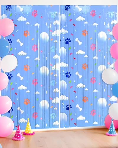 Paw Print Birthday Decorations - 2 Pack Tinsel Curtains for Kids