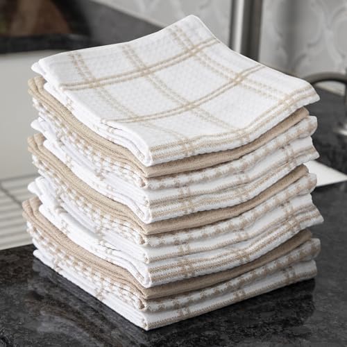 T-Fal 12-Pack Premium Waffle Dish Cloths - Highly Absorbent Cotton, Sand