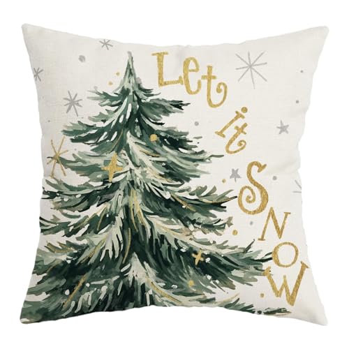 AACORS Christmas Pillow Cover 18x18 Inch - Snowflakes & Pine Tree