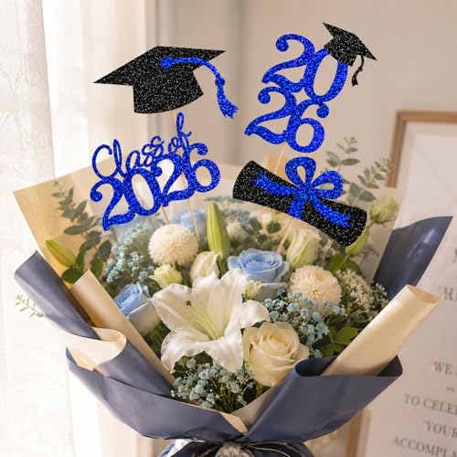 2026 Graduation Table Decorations - 16Pcs Blue Glitter Centerpieces