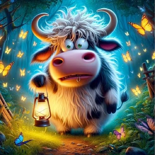 Highland Cow Diamond Painting Kit - 5D DIY Gem Art 14x14 Inch