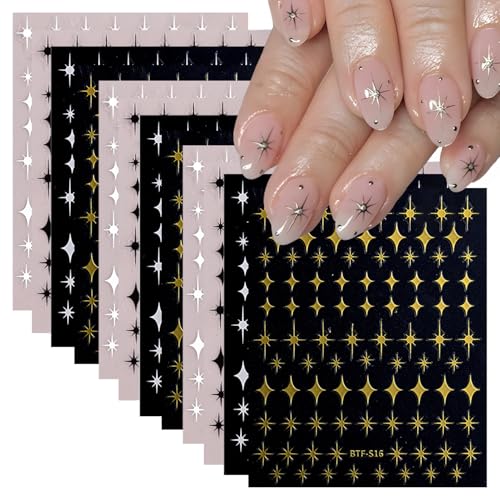 Dulyork 12 Sheet 3D Star Nail Stickers Self-Adhesive Decals