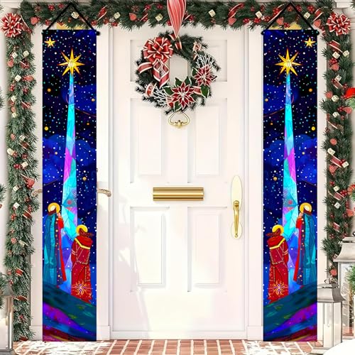 HOMETITUTE Nativity Star Door Banner Set Religious Christmas Porch Sign