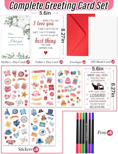TOYPOPOR Complete Mother's & Father's Day Card Set with Stickers & Pens