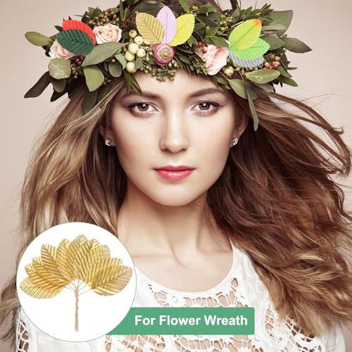 Gold Artificial Silk Leaf with Wire Stem - 20 Pack Faux Decorative Leaves