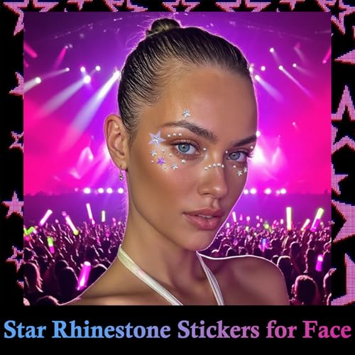 Face Gems Self-Adhesive Rhinestone Stickers Star Hair & Body Jewels for Festival