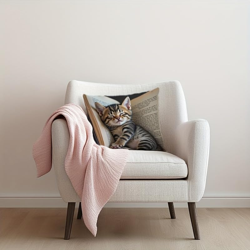 18x18 Cute Cat Linen Pillow Cover for Sofa - Pack of 1