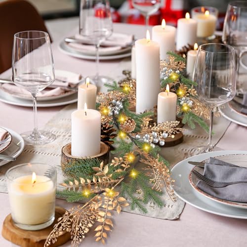 5.2ft Christmas Garland with Lights, Pine Needles, Pinecones, 40 LEDs, Battery Operated Indoor Decor