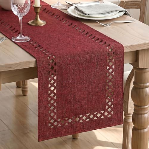 Red Rustic Geometric Table Runner 13x36 Inch for Christmas & Holiday Decor