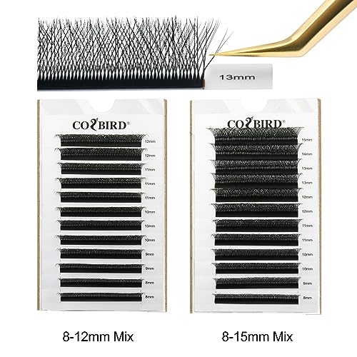 COZBIRD Double W Shape Premade Lash Fans 6D Volume Eyelash Extensions D Curl 0.07mm 12mm