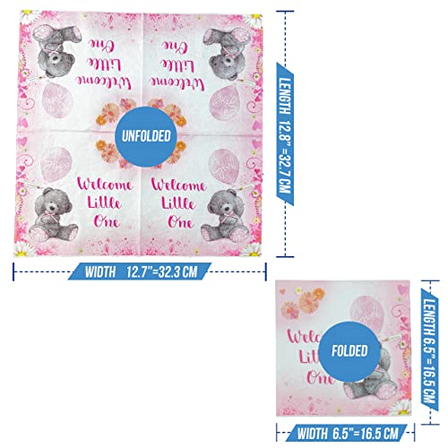75-Pack Baby Girl Shower Napkins - Pink Teddy Bear Design