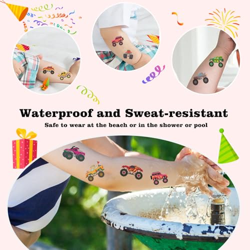 Monster Truck Temporary Tattoos for Kids Party Favors 104 Pcs