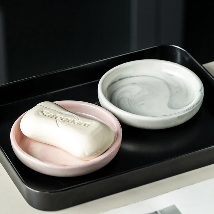 Grey Round Marble Soap Tray - Small Ceramic Dish for Jewelry & Keys