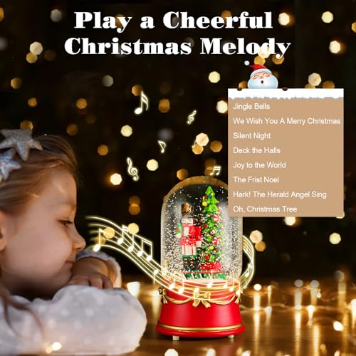 Lewondr Christmas Snow Globe with Music Light Nutcracker & Tree Variation