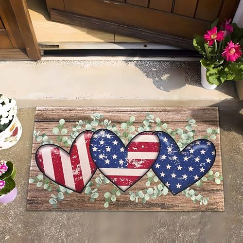 Patriotic Stars & Stripes Eucalyptus Doormat - Independence Day 17x30 Inch