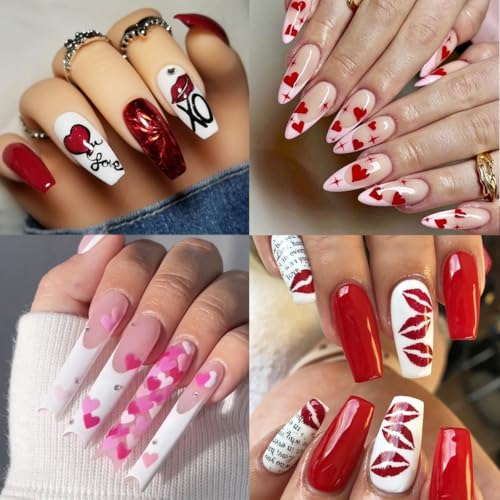 GUAACCB 6 Sheets Valentines Nail Stickers 3D Love Heart Red Lips Bow Decals