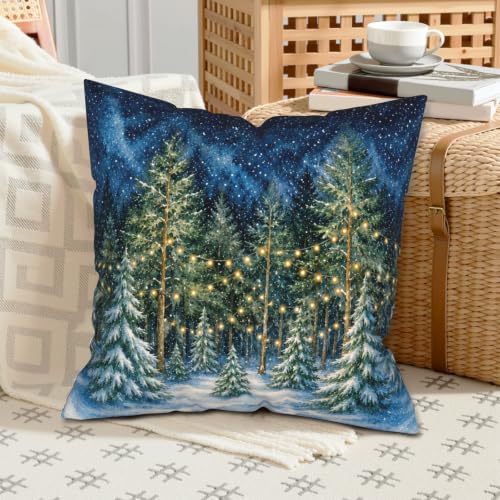 Blue Christmas Pillow Covers 18x18 Inch Set of 2 - Xmas Tree Decor