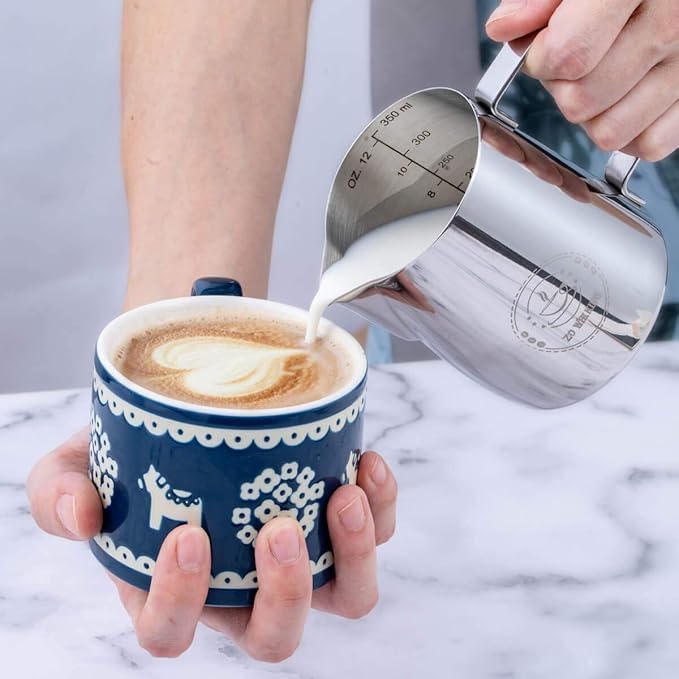 ZOWIE KING 8oz Silver Stainless Steel Milk Frothing Pitcher for Espresso & Latte Art