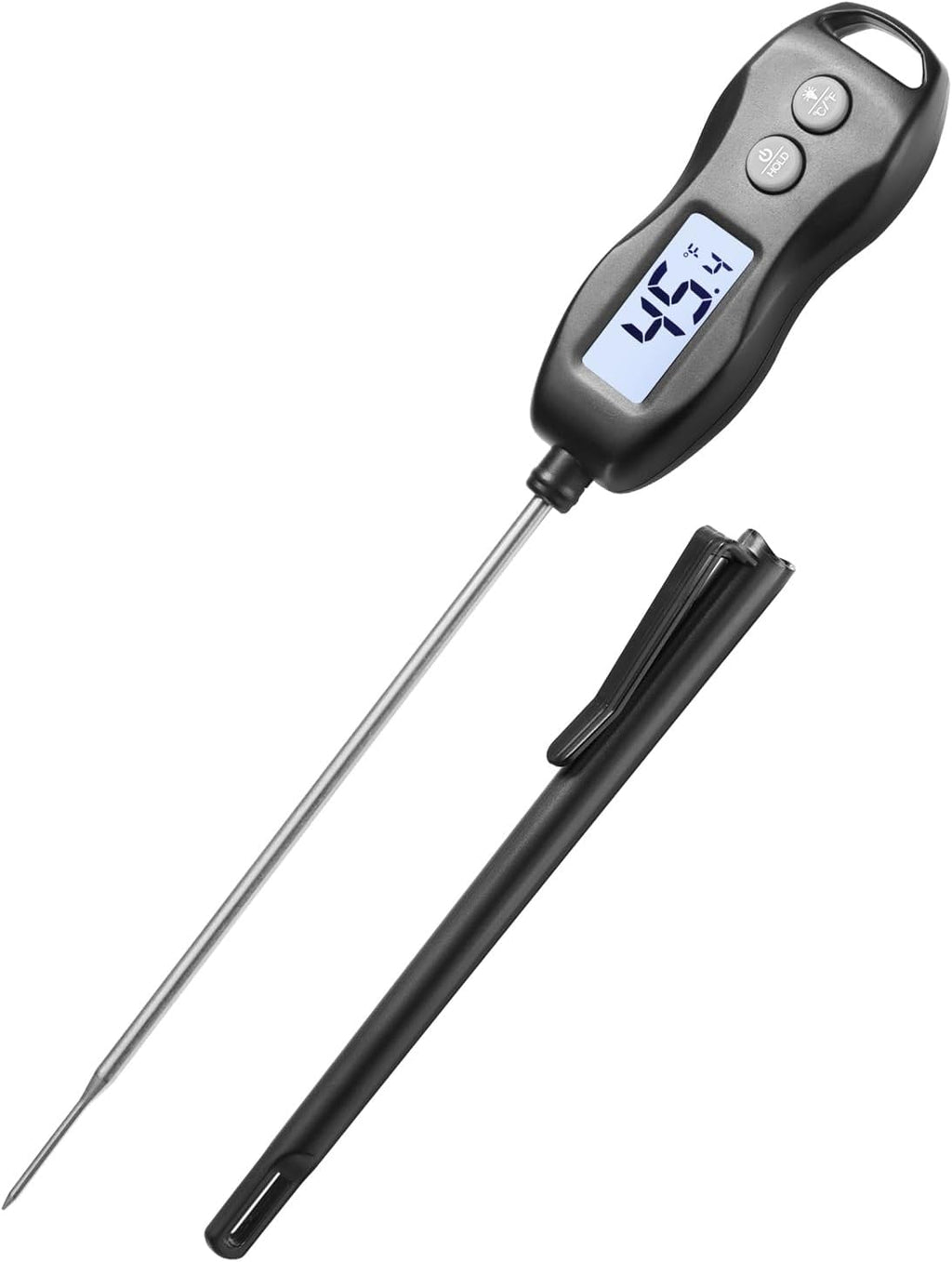Meat Thermometer Digital - Instant Read Waterproof Food Thermometer with Backlight for BBQ, Grilling & Baking (Black)