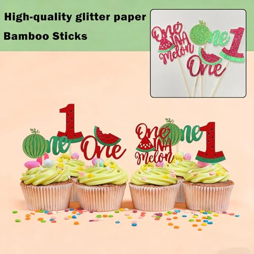 12-Piece Watermelon Cupcake Toppers for 1st Birthday Party