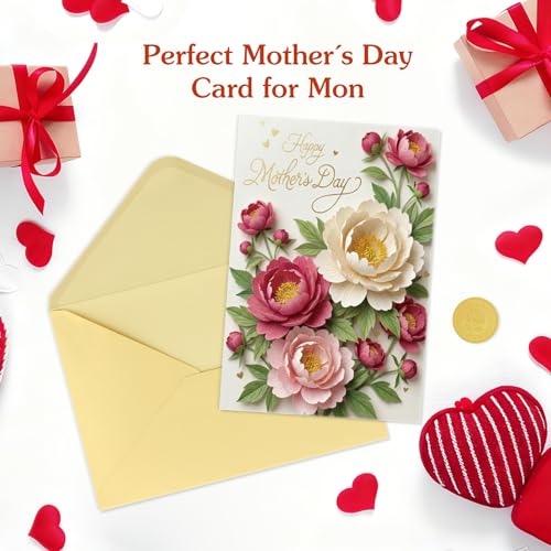 FLYAB Elegant Floral Mother's Day Card with Envelope - Peony Design